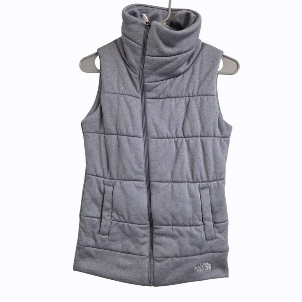 The North Face Gray Puffer Vest Stand Collar Full Zip Pockets Women's XS